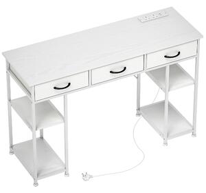 HOMCOM 120cm Computer Desk with Power Outlets, Office Desk Study Table with 3 Fabric Drawers and 4 Storage Shelves, White