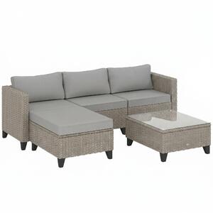 Outsunny 5-Piece Rattan Patio Furniture Set with Corner Sofa, Footstools, Coffee Table, for Poolside, Brown