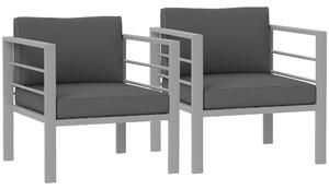 Outsunny Garden Sofa Set of 2, All-Weather Garden Sofa Set with Removable Cushions, Metal Frame Outdoor Furniture for Balcony, Charcoal Grey