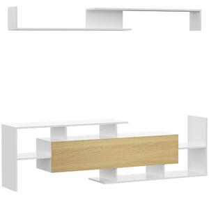 HOMCOM TV Cabinet with Wall Shelf for Wall-Mounted 65" TVs or Standing 40" TVs - White and Natural