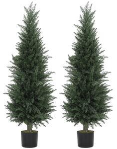 HOMCOM Set of 2 Decorative Artificial Plant, 120 cm Cypress Tree with 638 Leaves in Pot, UV-Resistant Plastic Fake Tree for Indoor Outdoor Home Office