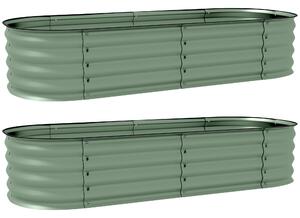 Outsunny Galvanised Raised Garden Bed, Metal Planter Box with Safety Edging, for Flowers, Herbs, Succulents, Pack of 2, Green