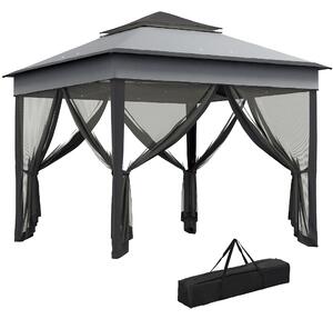 Outsunny 3 x 3(m) Pop Up Gazebo, Height Adjustable Instant Event Shelter with Netting and Carrying Bag, Grey
