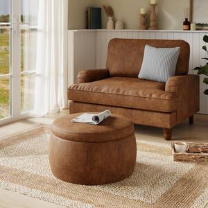 Medium Round Storage Pouffe, Faux Leather Tan