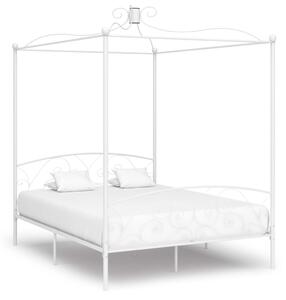 284473 Canopy Bed Frame without Mattress White Metal 180x200 cm Super King