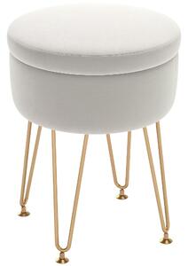 HOMCOM 5L Velvet Storage Ottoman, Modern Round Footstool with Metal Hairpin Legs and Removable Lid for Hallway, Bedroom, Living Room, Cream White