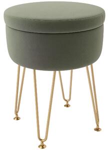 HOMCOM 5L Velvet Storage Ottoman, Modern Round Footstool with Metal Hairpin Legs and Removable Lid for Hallway, Bedroom, Living Room, Green