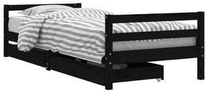 Kids Bed Frame with Drawers Black 90x200 cm Solid Wood Pine