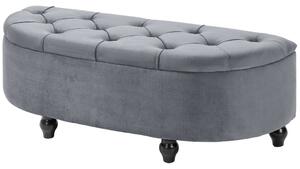 HOMCOM Semi-Circle Bed End Bench Ottoman with Storage Tufted Upholstered Accent Seat Footrest Stool with Rubberwood Legs for Bedroom & Entryway, Dark Grey