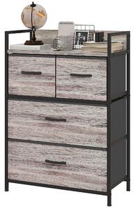 HOMCOM Rustic Chest of Four Fabric Drawers - Grey Wood Effect