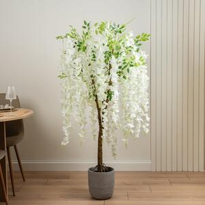 Artificial Wisteria Tree in White Plant Pot