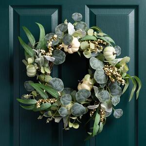 Artificial Green & Cream Pumpkin Wreath