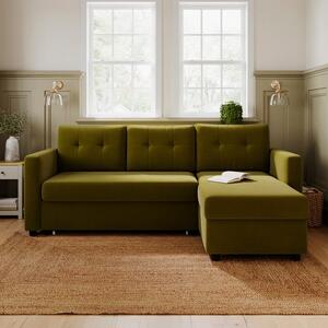 Barker Velvet Trundle Corner Chaise Sofa Bed