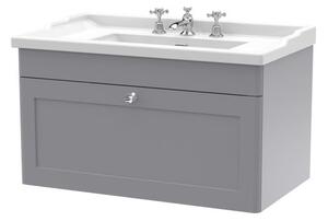 Classique Wall Mounted 1 Drawer Vanity Unit with Ceramic Basin