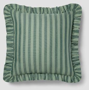 Pine Green Pembroke Stripe Frill Linen Blend Filled Cushion | 45x45cm | Piglet in Bed