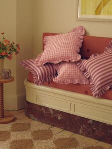 Rhubarb & Rose Pembroke Stripe Frill Linen Blend Filled Cushion | 45x45cm | Piglet in Bed