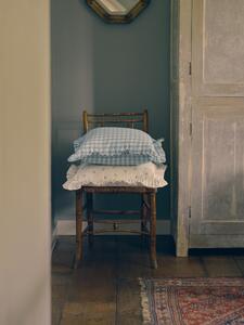 Warm Blue Gingham Frill Linen Blend Filled Cushion | 45x45cm | Piglet in Bed