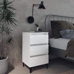 Bed Cabinet with Metal Legs High Gloss White 40x35x69 cm