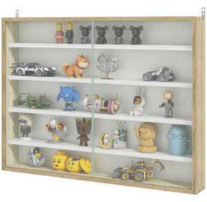 HOMCOM 5-Tier Wall Display Shelf Unit Cabinet w/ 4 Adjustable Shelves Glass Doors Home Office Ornaments 60x80cm Natural