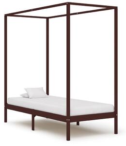 Canopy Bed Frame without Mattress Dark Brown Solid Wood 100x200cm