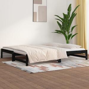 Pull-out Day Bed Black 2x(90x190) cm Solid Wood Pine