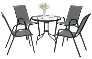 Outsunny 5 Piece Steel Patio Set with Glass Top Table, Outdoor Garden Dining Set with 4 Chairs, Weather Resistant Furniture, Dark Grey Aosom UK