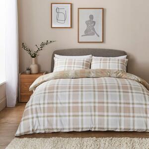 Grey Natural Check Brushed Cotton Duvet Cover and Pillowcase Set