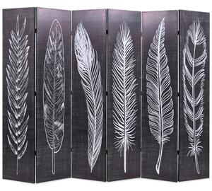Folding Room Divider 228x170 cm Feathers Black and White