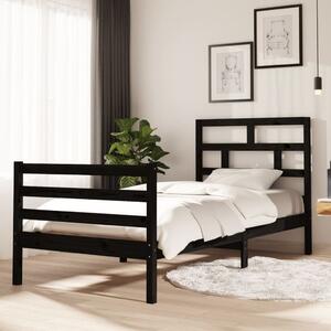 Bed Frame Black Solid Wood Pine 90x200 cm 3FT Single