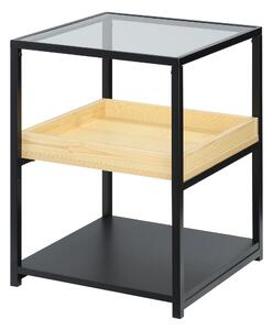 HOMCOM Glass Top Side Table, 3-Tier End Table with Storage Shelves, Nightstand with Steel Frame for Bedroom