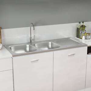 Kitchen Sink with Double Sinks Silver 1200x500x155 mm Stainless Steel