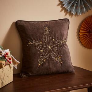 Chocolate Velour Star Square Cushion