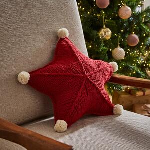 Red Knitted Star Cushion