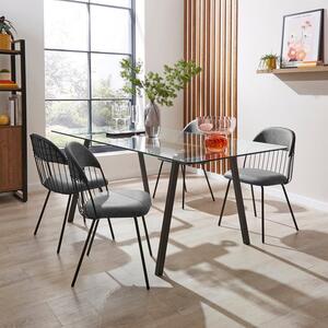 Stannis Rectangular Dining Table with 4 Marcela Grey Faux Leather Dining Chairs