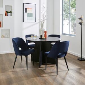 Effy Round Dining Table with 4 Lillia Navy Velvet Dining Chairs