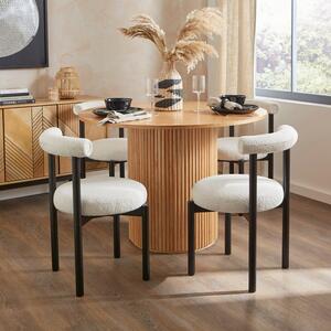 Amari 4 Seater Round Dining Table with 4 Violeta Ivory Boucle Dining Chairs