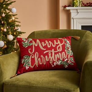 Merry Christmas Embroidered Cushion