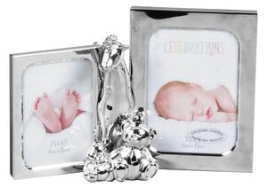 Bambino Giraffe & 2 Teddies Silver Plated Double Photo Frame