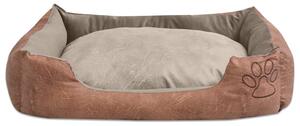 Dog Bed with Cushion PU Artificial Leather Size L Beige