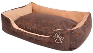Dog Bed with Cushion PU Artificial Leather Size S Brown