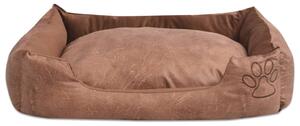 Dog Bed with Cushion PU Artificial Leather Size S Beige