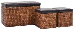 Bench with 2 Ottomans Seagrass Brown and Black