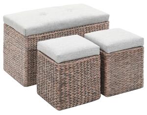 Bench with 2 Ottomans Seagrass Grey