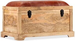 245372 Storage Bench Real Leather and Solid Mango Wood 80x44x39 cm