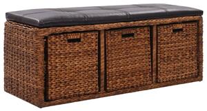 246116 Bench with 3 Baskets Seagrass 105x40x42 cm Brown