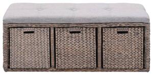 Bench with 3 Baskets Seagrass 105x40x42 cm Grey