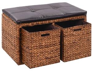 246118 Bench with 2 Baskets Seagrass 71x40x42 cm Brown