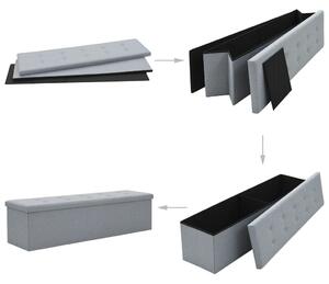 Folding Storage Bench Faux Linen 150x38x38 cm Light Grey