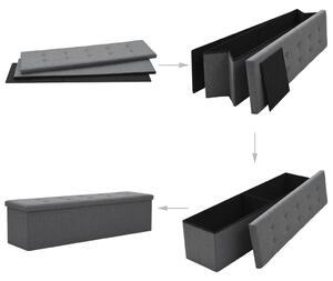 Folding Storage Bench Faux Linen 150x38x38 cm Dark Grey