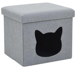 247076 Folding Cat Bed Faux Linen 37x33x33 cm Grey